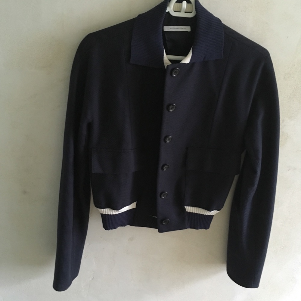 Victor Victoria navy varsity style jacket sz S - Picture 9 of 14